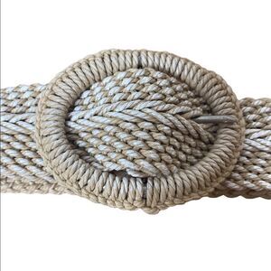Coldwater Creek Woven Adjustable Belt 46” long tan and white nautical look